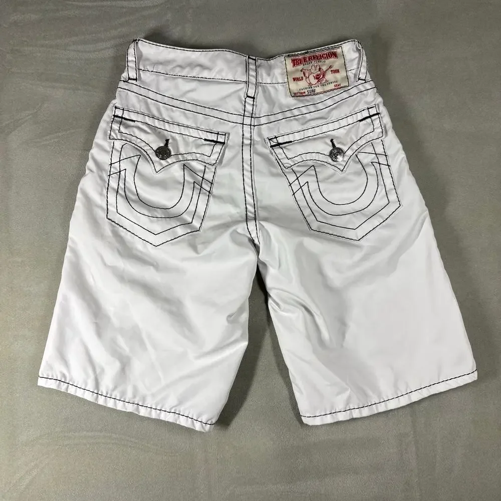 True Religion World Tour Surf Seat White Swim Trunks Shorts Size 30 Mens